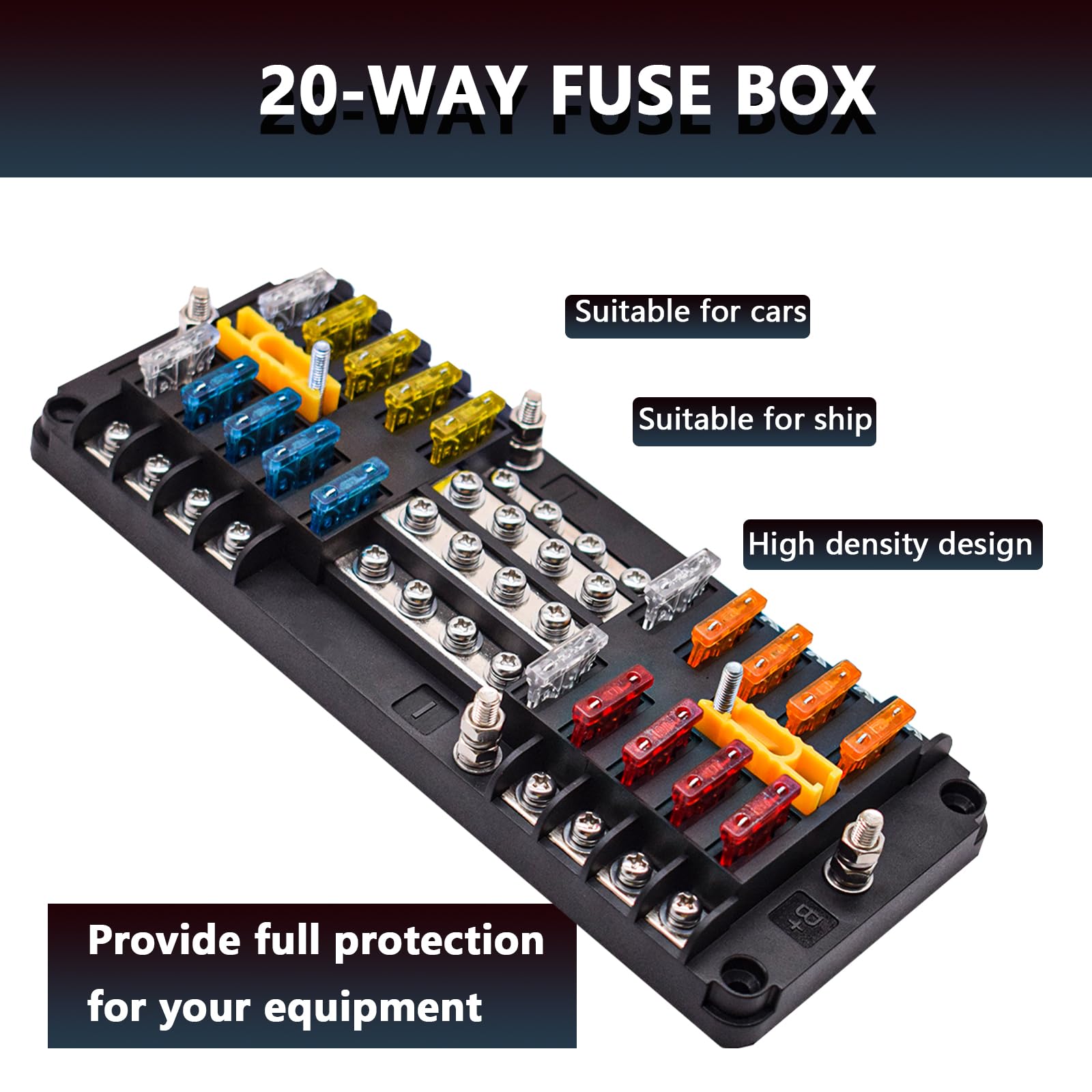 CEURSAVA 20-way fuse block durable construction for marine and automotive use.