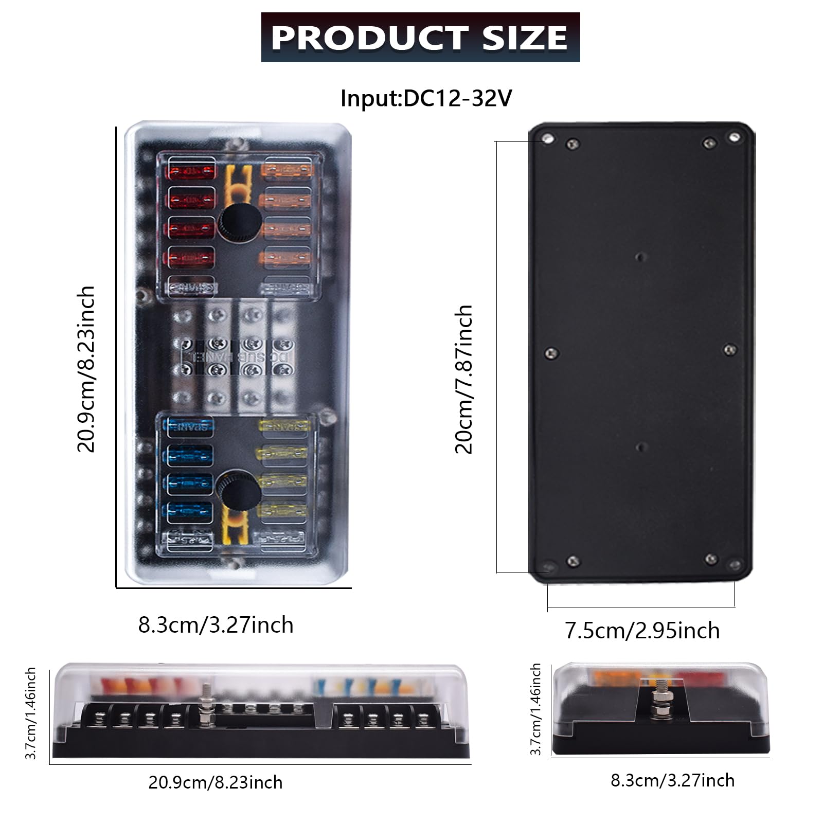 CEURSAVA 20-way fuse block ground-bus view for reliable grounding.