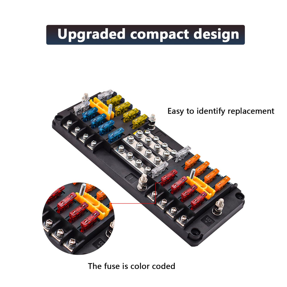 CEURSAVA 20-way fuse block side view highlighting compact mounting options.