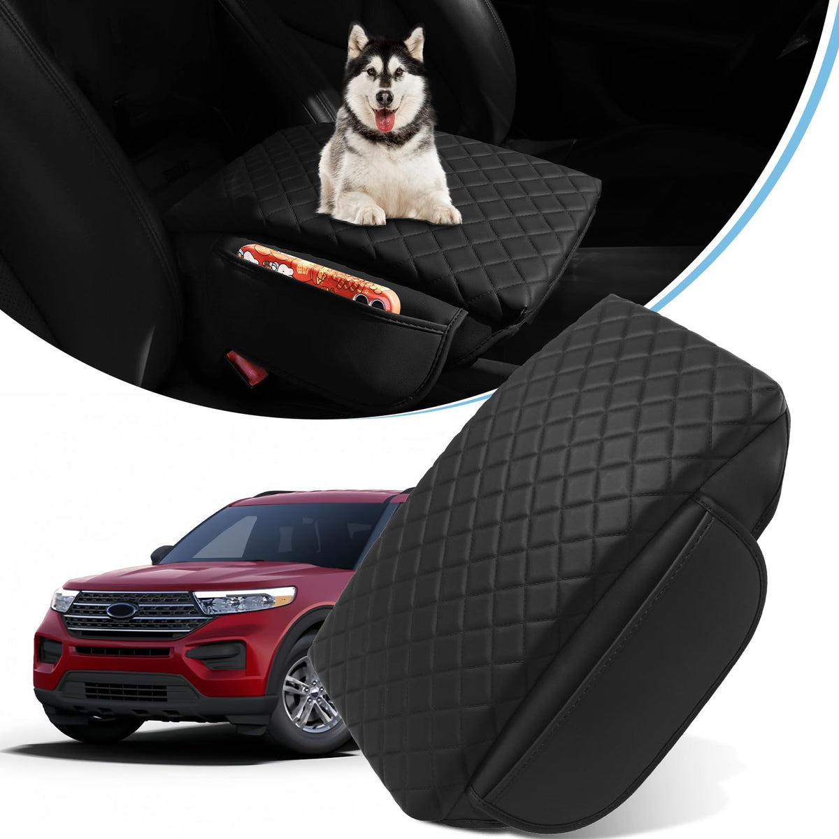 CFDSDE Center Console Cover top view shows premium leather-like finish and snug fit.