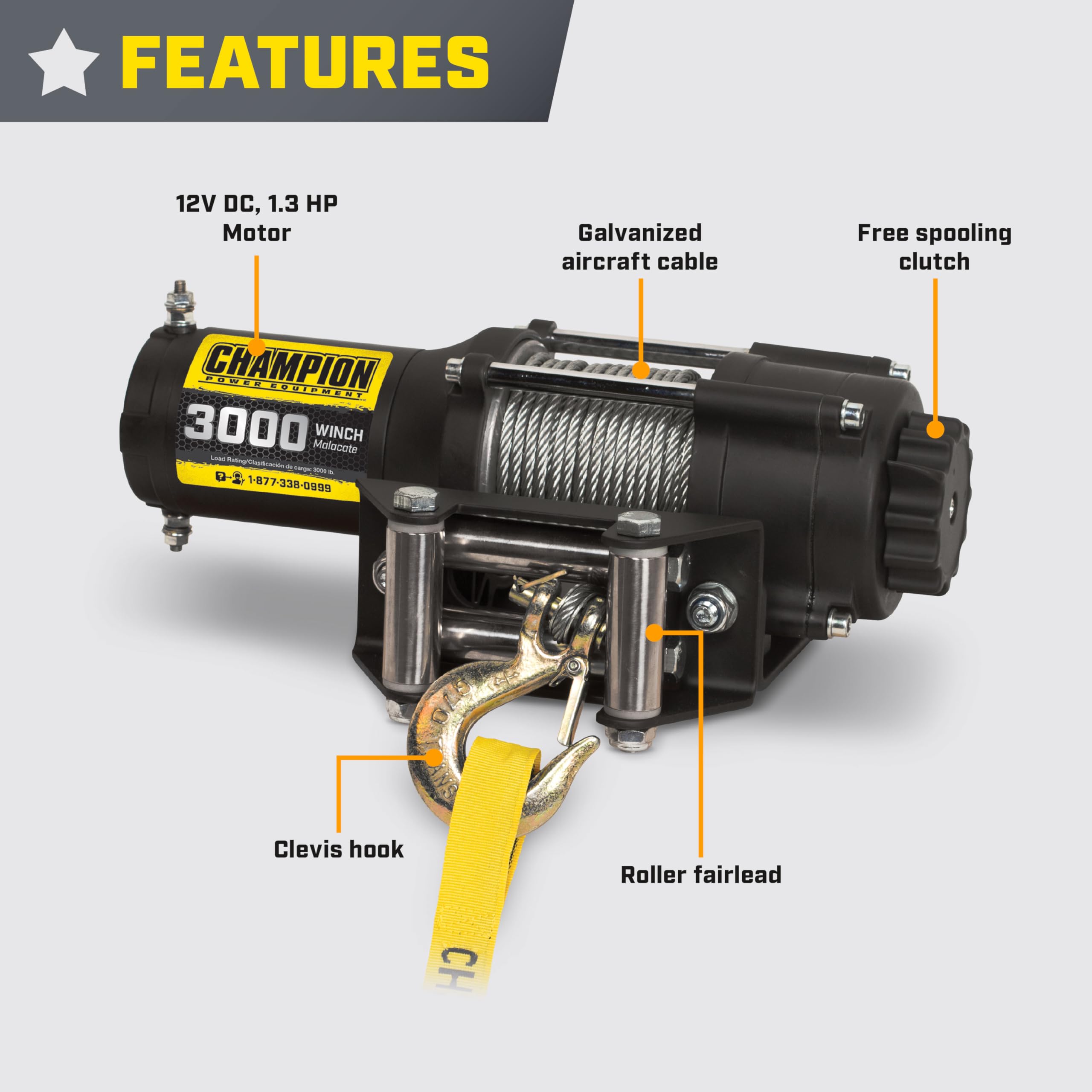 Champion 3000-lb winch roller fairlead guiding the cable for smooth pulls