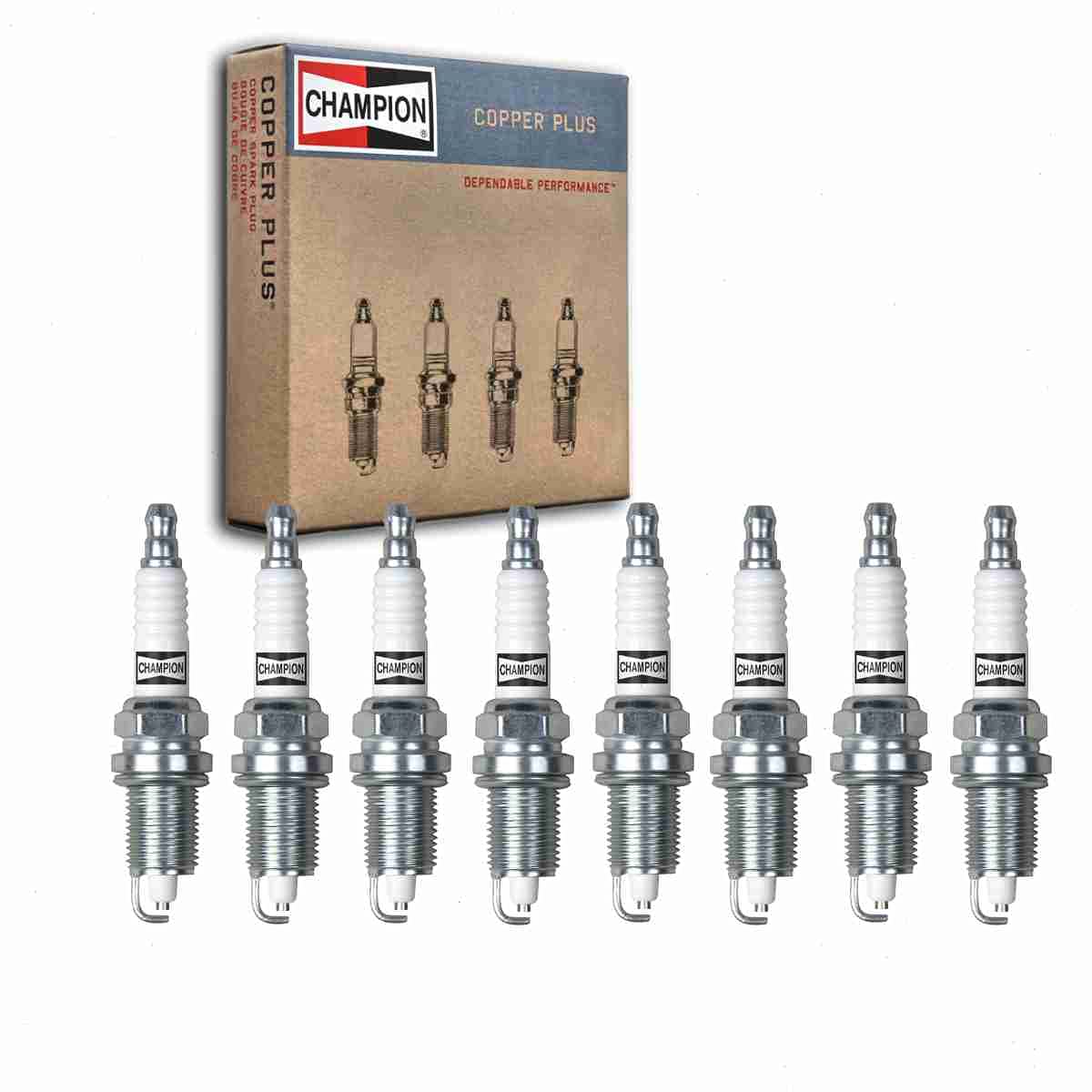 Champion Copper Plus spark plugs for Dodge Ram 1500 1997-2003, 8pc kit with reliable ignition.