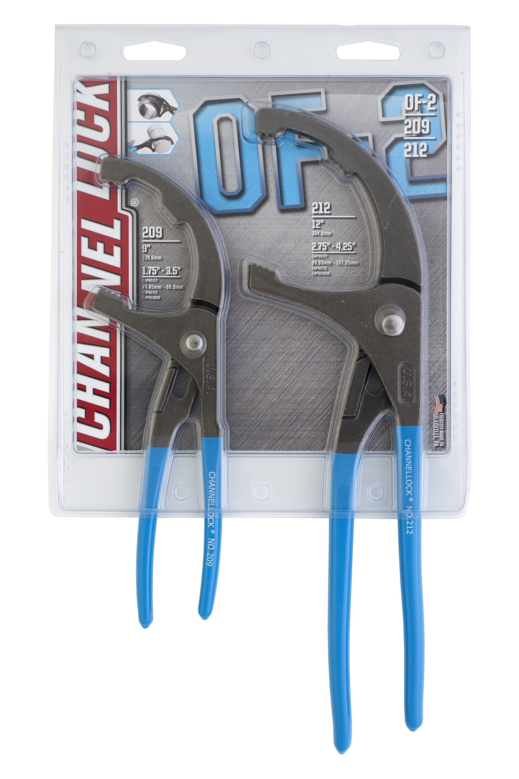 Channellock OF-2 USA-made pliers with rust-prevention coating for garage use.