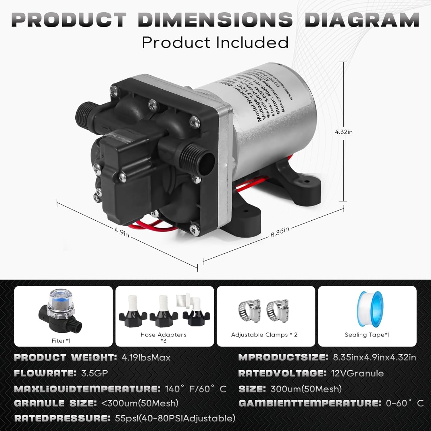 Chddorn 12V RV water pump during operation emphasizes quiet performance.