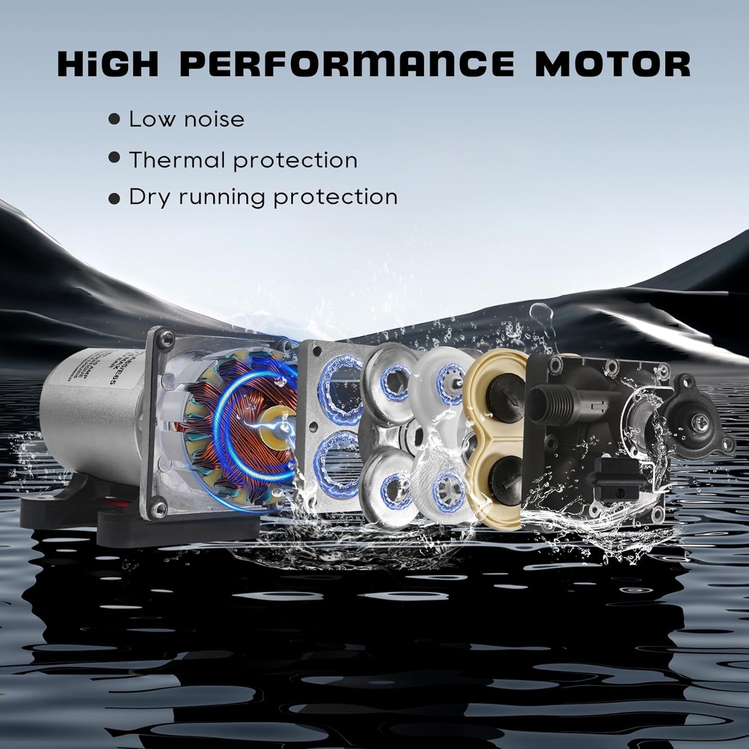 Chddorn 12V RV water pump side mount showcases flexible installation options.
