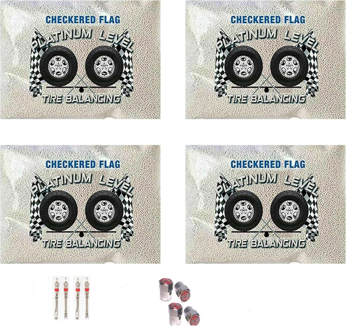 Checkered Flag balance beads bottle for easy inside-tire balancing and longer tire life.