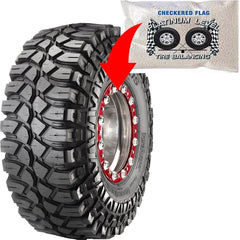 Checkered Flag tire balancing beads inside tire for continuous balance during wear.