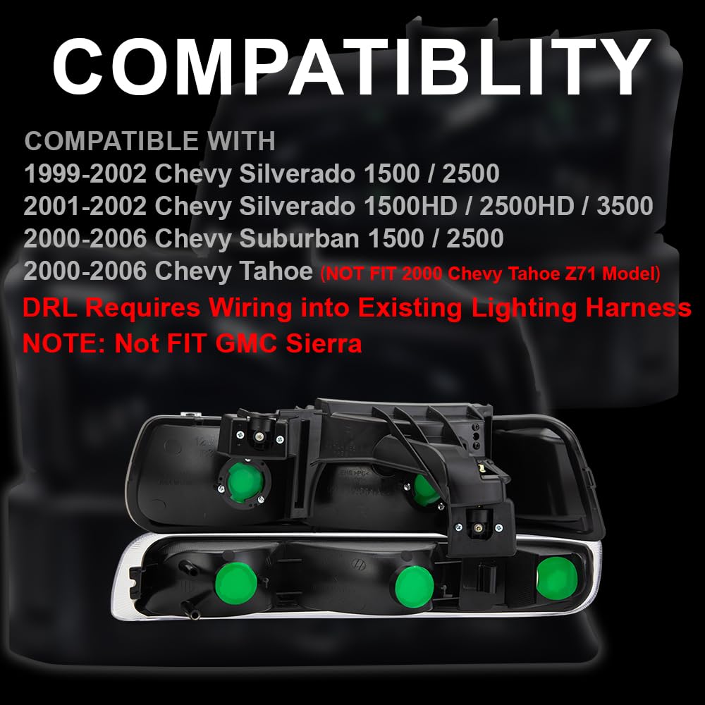 CHEDA LED DRL headlight for Silverado 01-02 HD front view with wide-angle brightness enhances night driving.