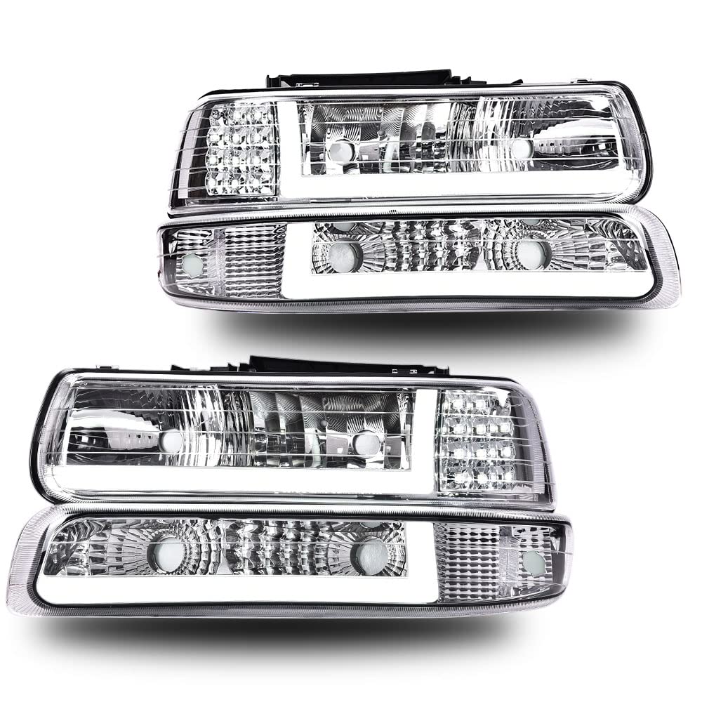 CHEDA LED DRL headlight for Chevy Silverado 99-02 front view with chrome housing improves daytime visibility.