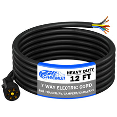 CheeMuii 12ft 7way trailer cord showing durable copper power for reliable trailer lighting