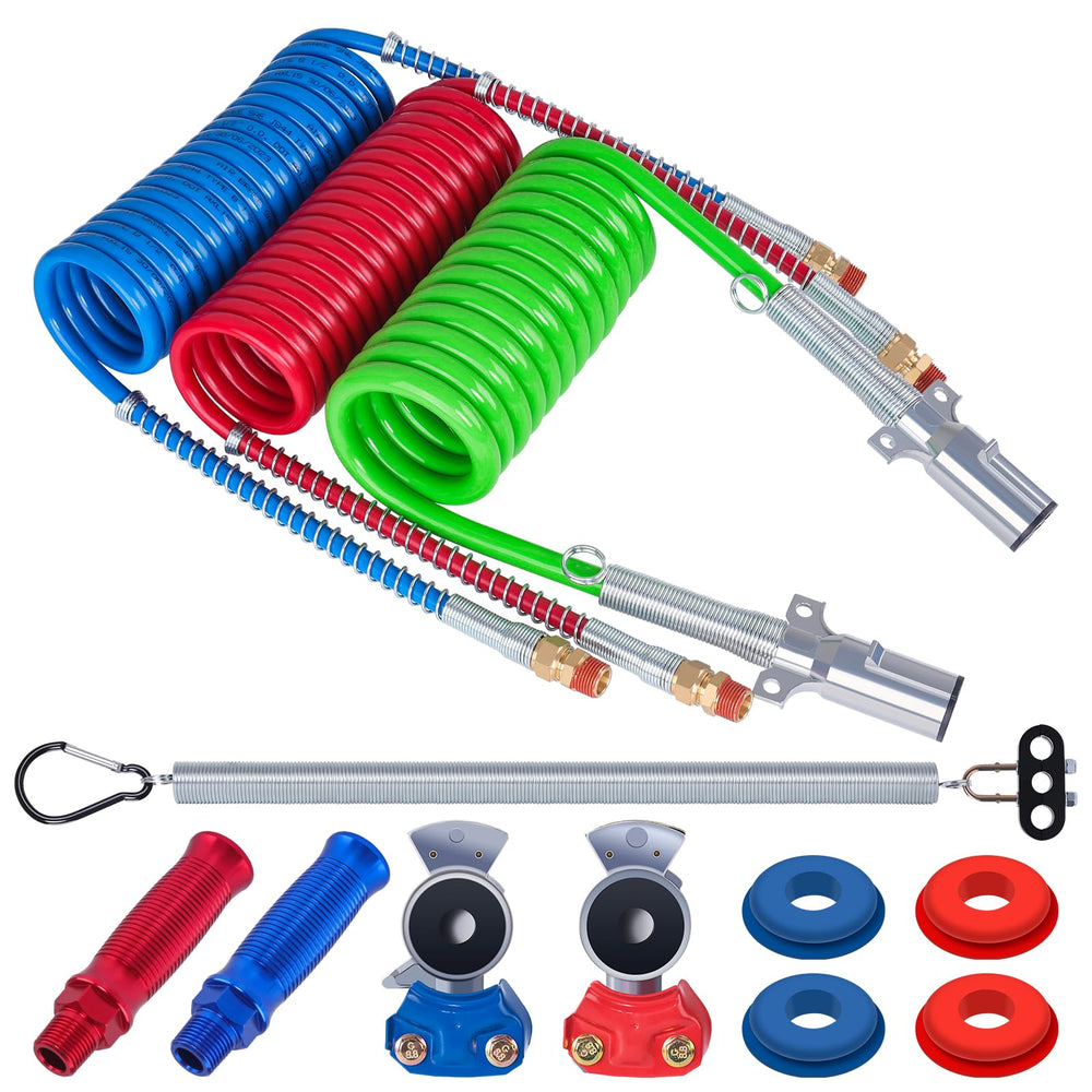 CheeMuii 15ft coiled air brake hose for reliable braking and compact storage on long hauls