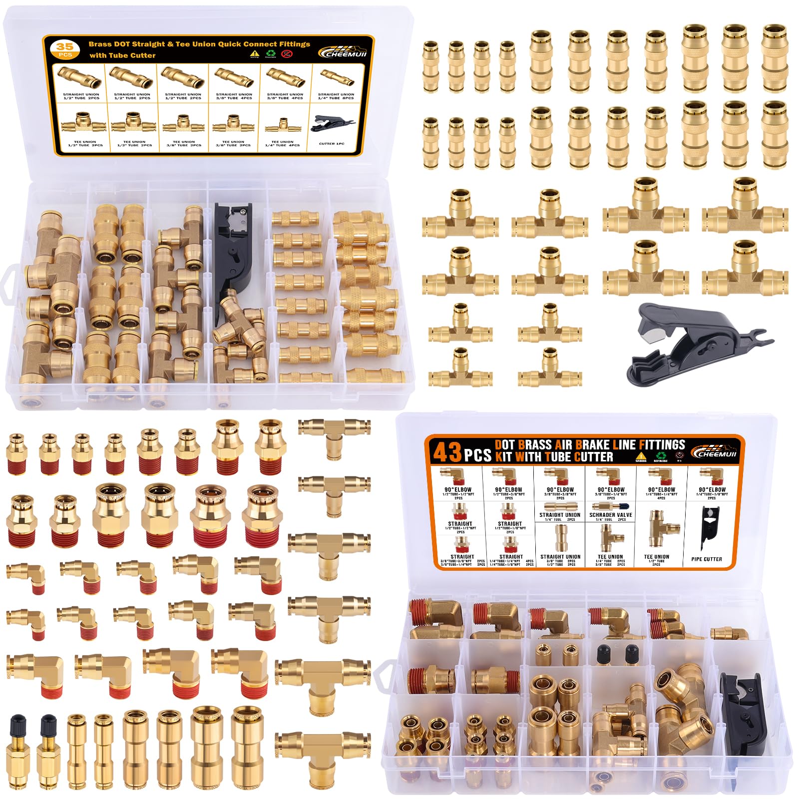 CheeMuii DOT air line fittings kit in brass for quick-connect installations.