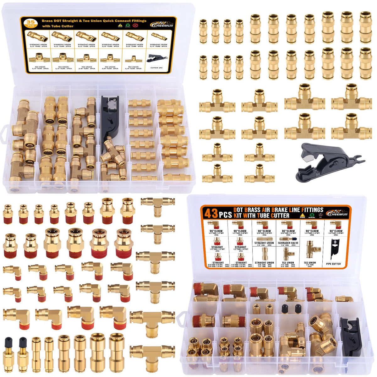 CheeMuii DOT air line fittings kit in brass for quick-connect installations.