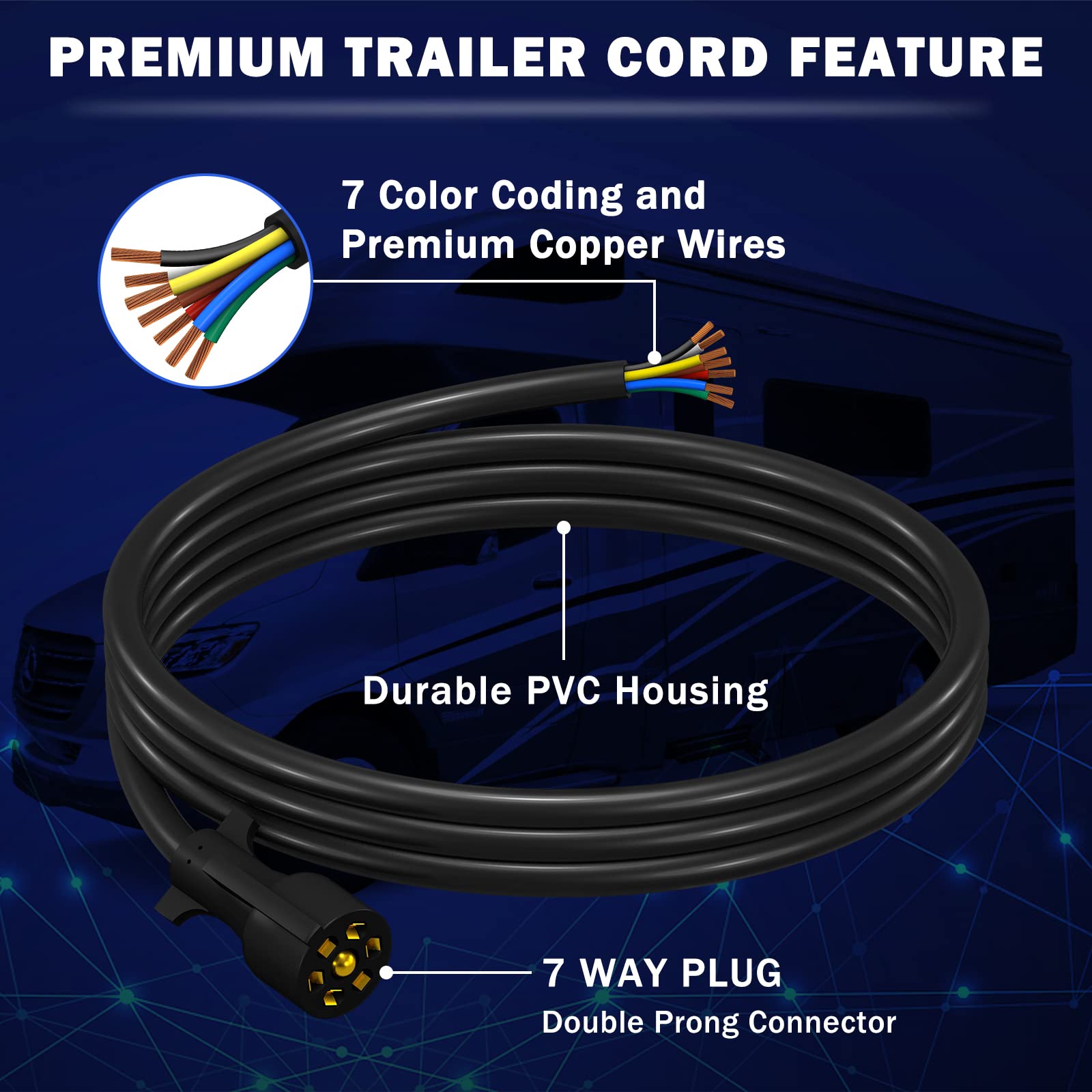 CheeMuii 7-pin trailer plug double prong for durable, weatherproof connections