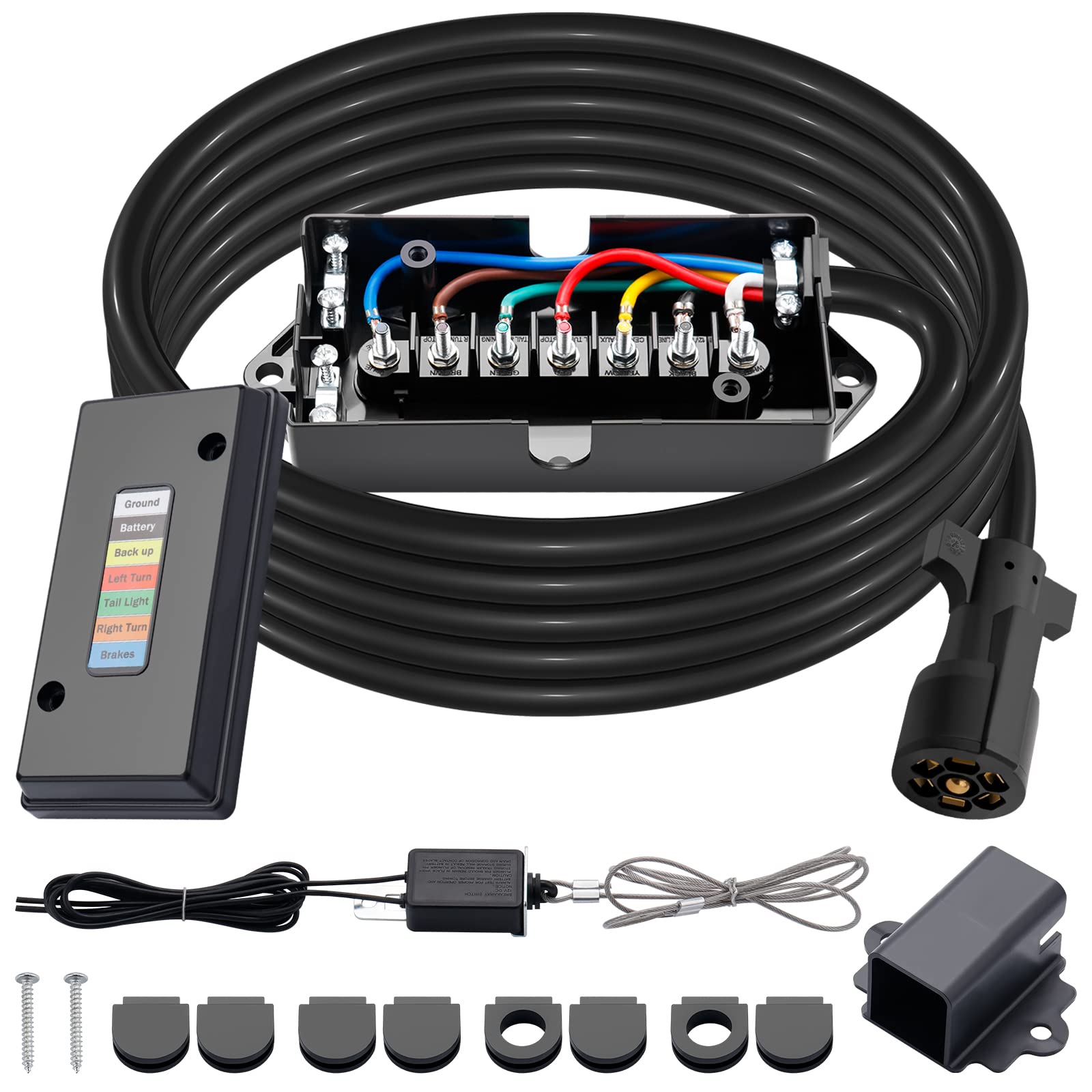 CheeMuii 7-way junction box closeup with color-coded terminals for easier trailer wiring