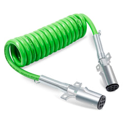 CheeMuii 7-Way trailer cord in green, coiled for easy storage and rugged road use.