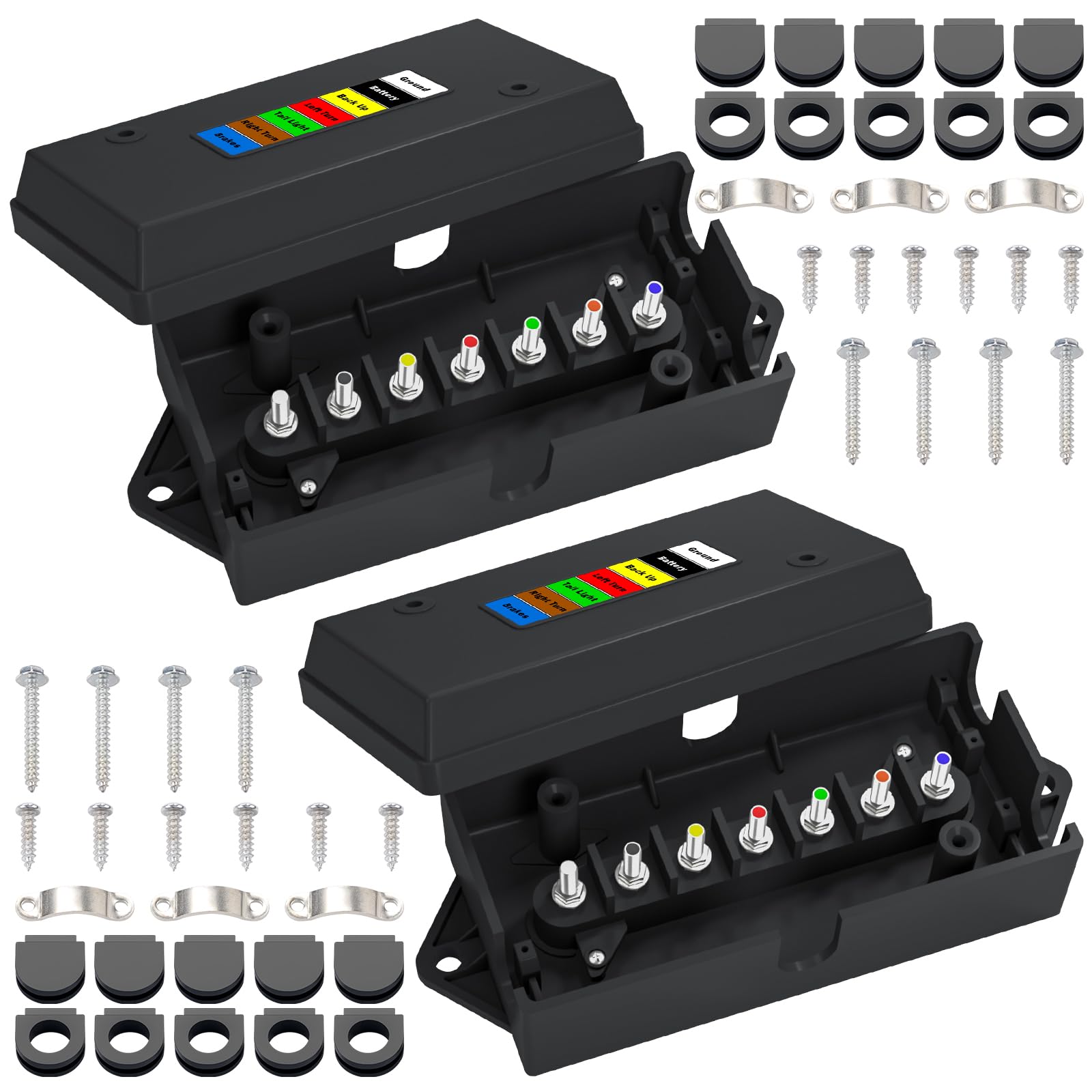 CheeMuii 7-way junction box weatherproof closeup highlights rugged trailer wiring.