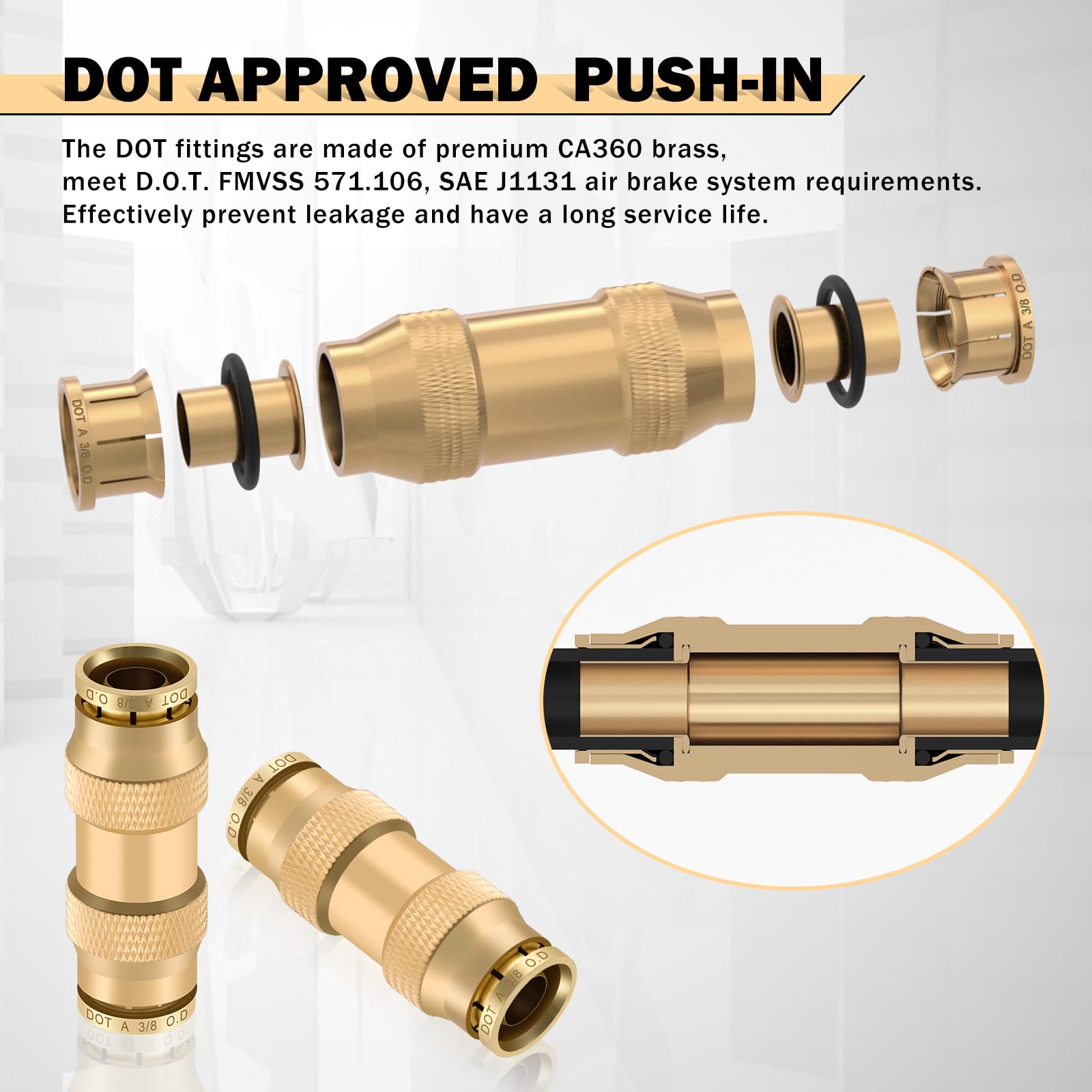 CheeMuii brass DOT air fittings closeup highlights durable material
