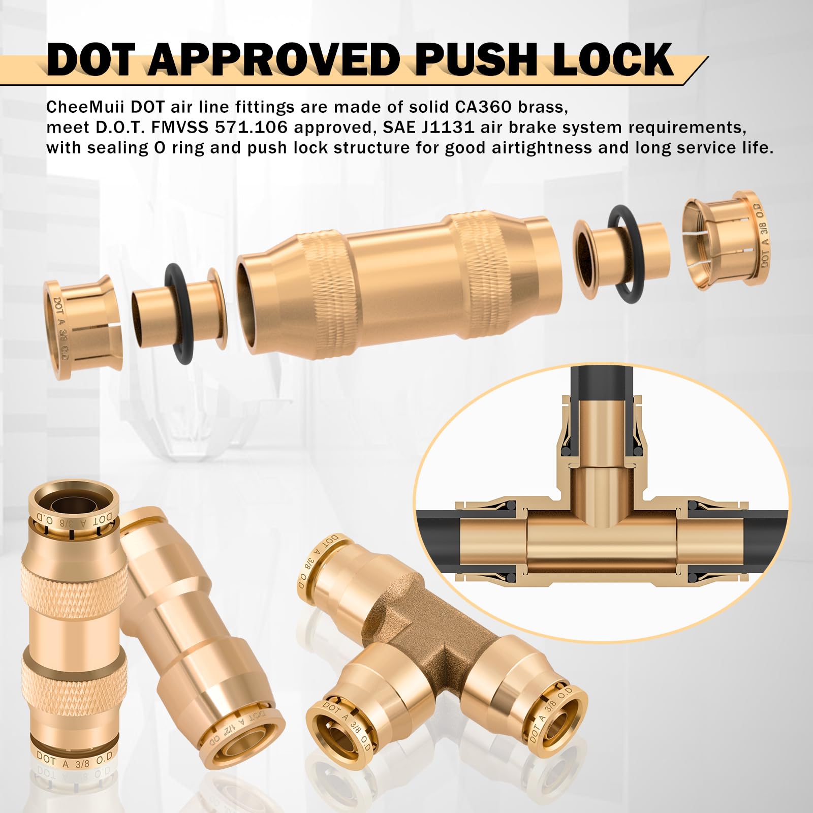 CheeMuii brass straight union connectors for secure hose connections.