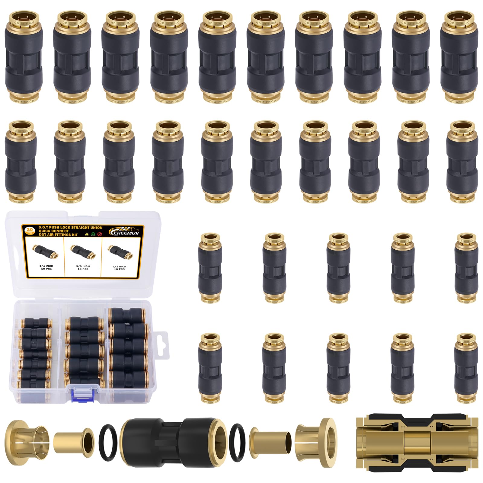 CheeMuii DOT air line fittings 1/4-inch unions with secure push-to-connect connections