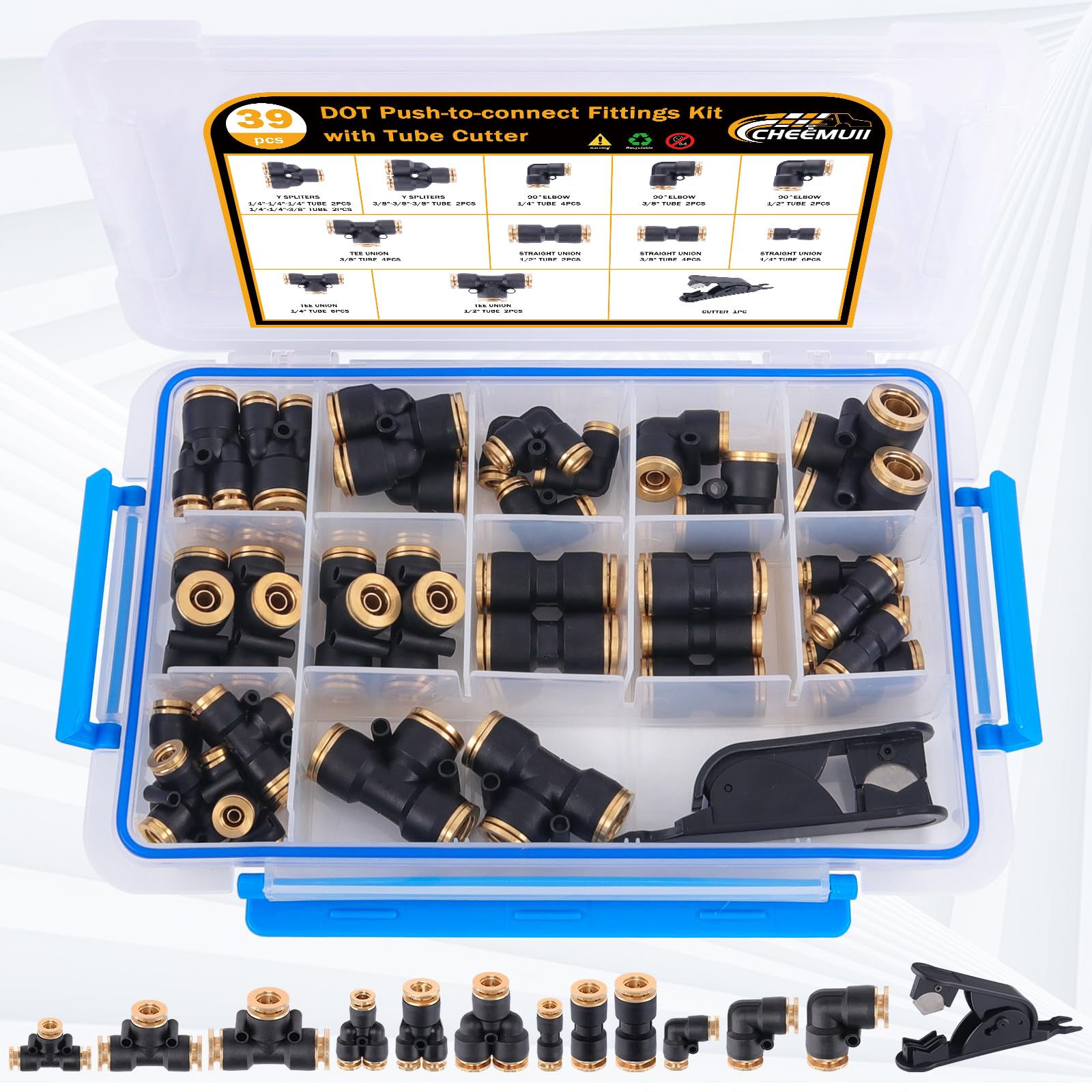 CheeMuii DOT 3/8 inch tee fitting ideal for strong air line joints.