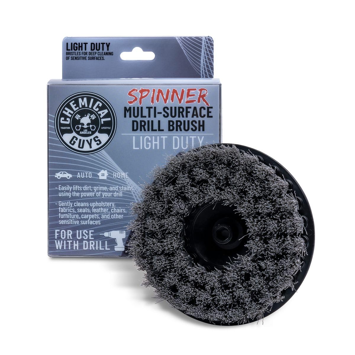Chemical Guys ACC506 spinner brush with drill connection, easy power cleaning on carpets.