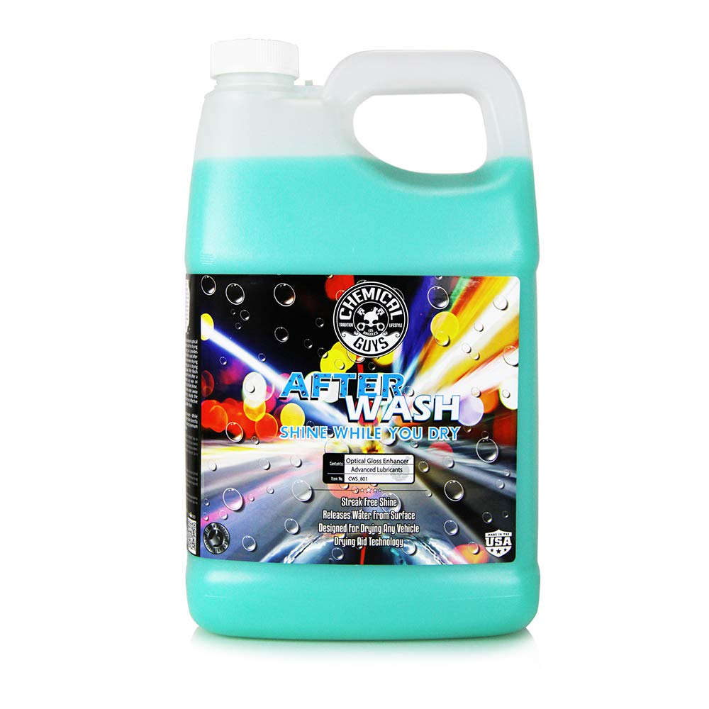 Chemical Guys After Wash bottle pour shows water-repelling drying action