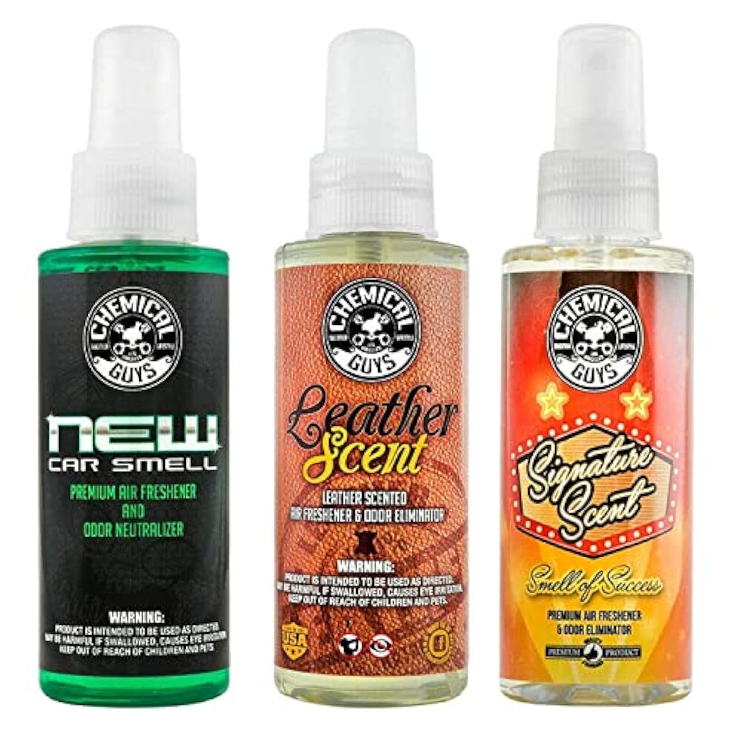 Chemical Guys AIR_301_04 new car scent sample kit packaging for in-car refresh.