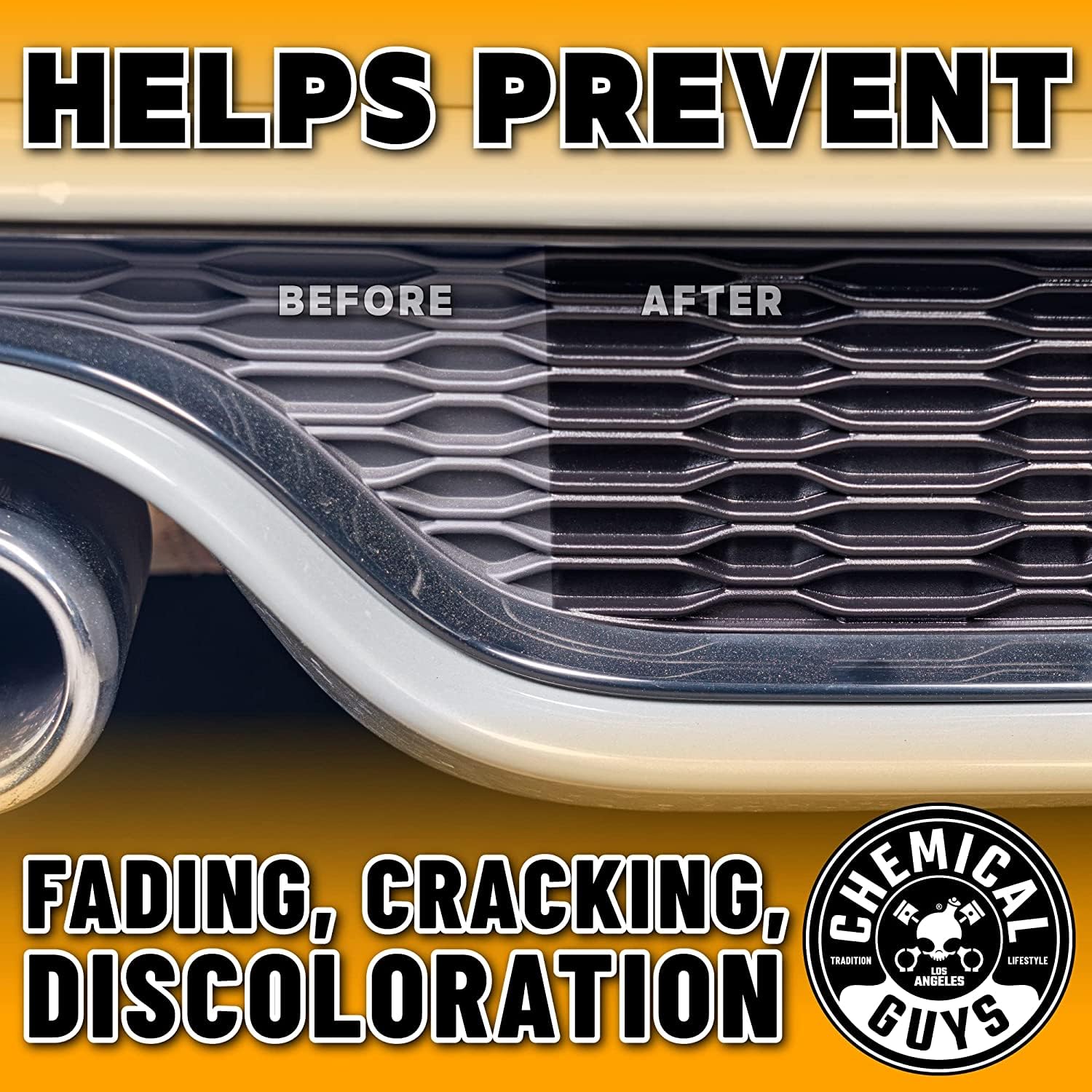 Chemical Guys Black On Black Trim Shine enables fast application to dull trim.