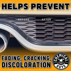 Chemical Guys Black On Black Trim Shine enables fast application to dull trim.