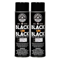 Chemical Guys Black On Black Trim Shine bottle pour delivering deep gloss on exterior trim.