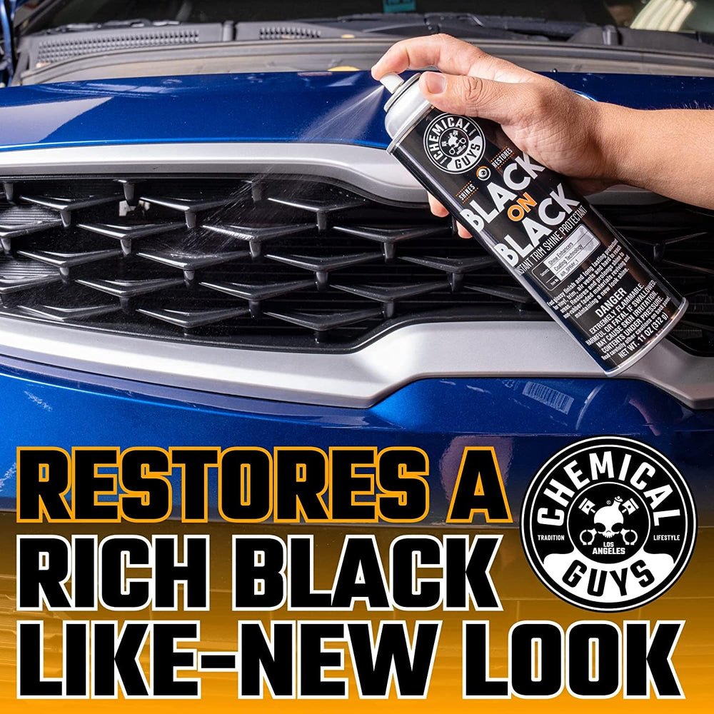 Chemical Guys Black On Black Trim Shine spray nozzle for quick mist on trim.