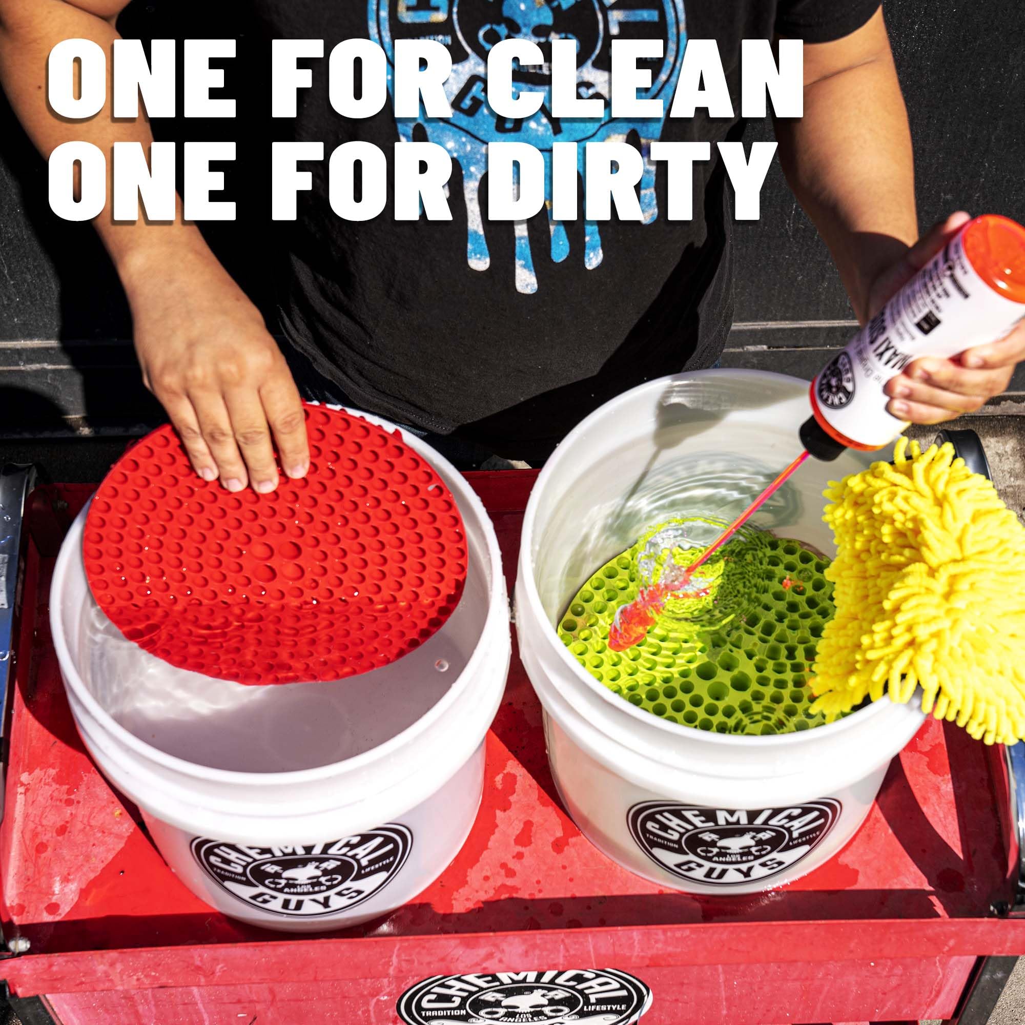 Chemical Guys bucket insert enabling easier maintenance and less scrubbing.