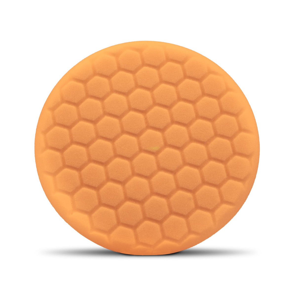 Chemical Guys BUFX_102_HEX orange self-centered pad, front view for even product distribution.