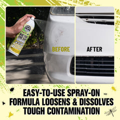 Chemical Guys Bug Sap Tar Remover aerosol application reaches grilles for targeted cleaning.