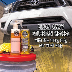 Chemical Guys Bug & Tar Wash foam cannon application showing versatile cleaning for large vehicles