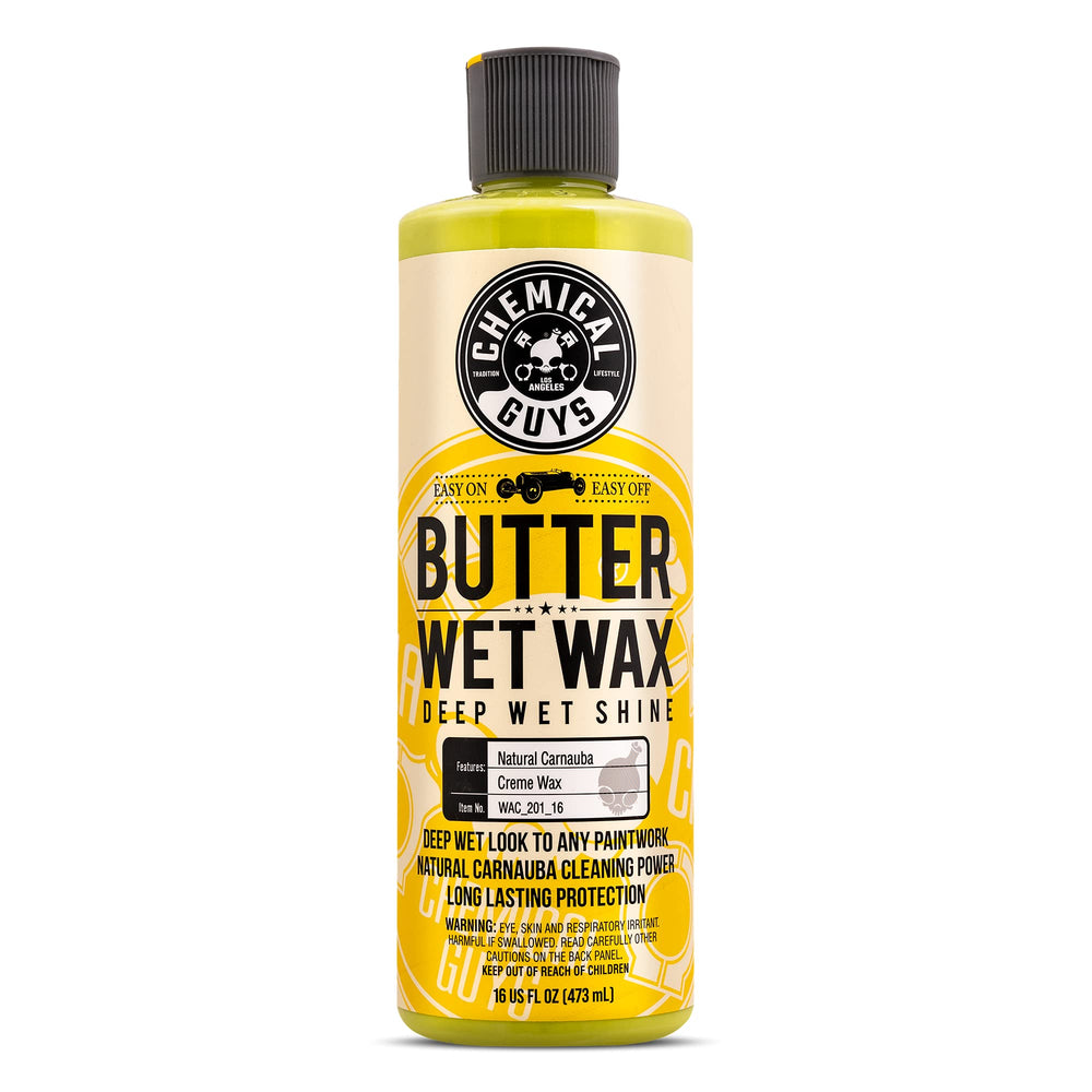 Chemical Guys Butter Wet Wax bottle pour shows easy hand application.