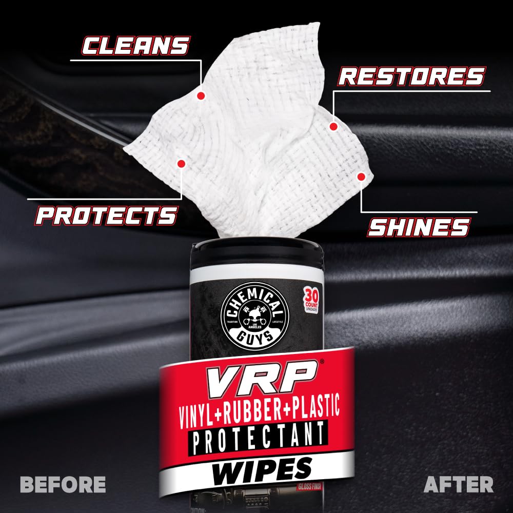 Chemical Guys Canister Wipes pulled from the canister for use on the dashboard.