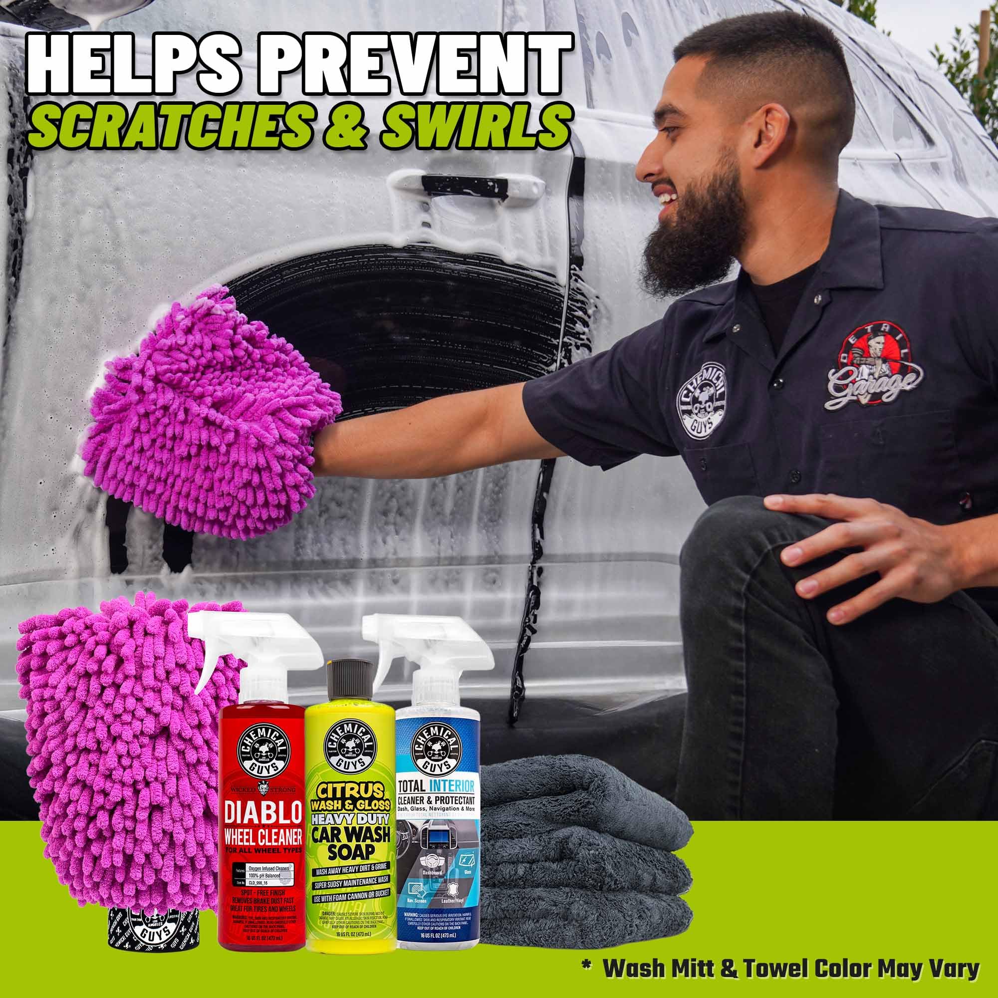Chemical Guys kit: safe for all finishes, improving wash results.