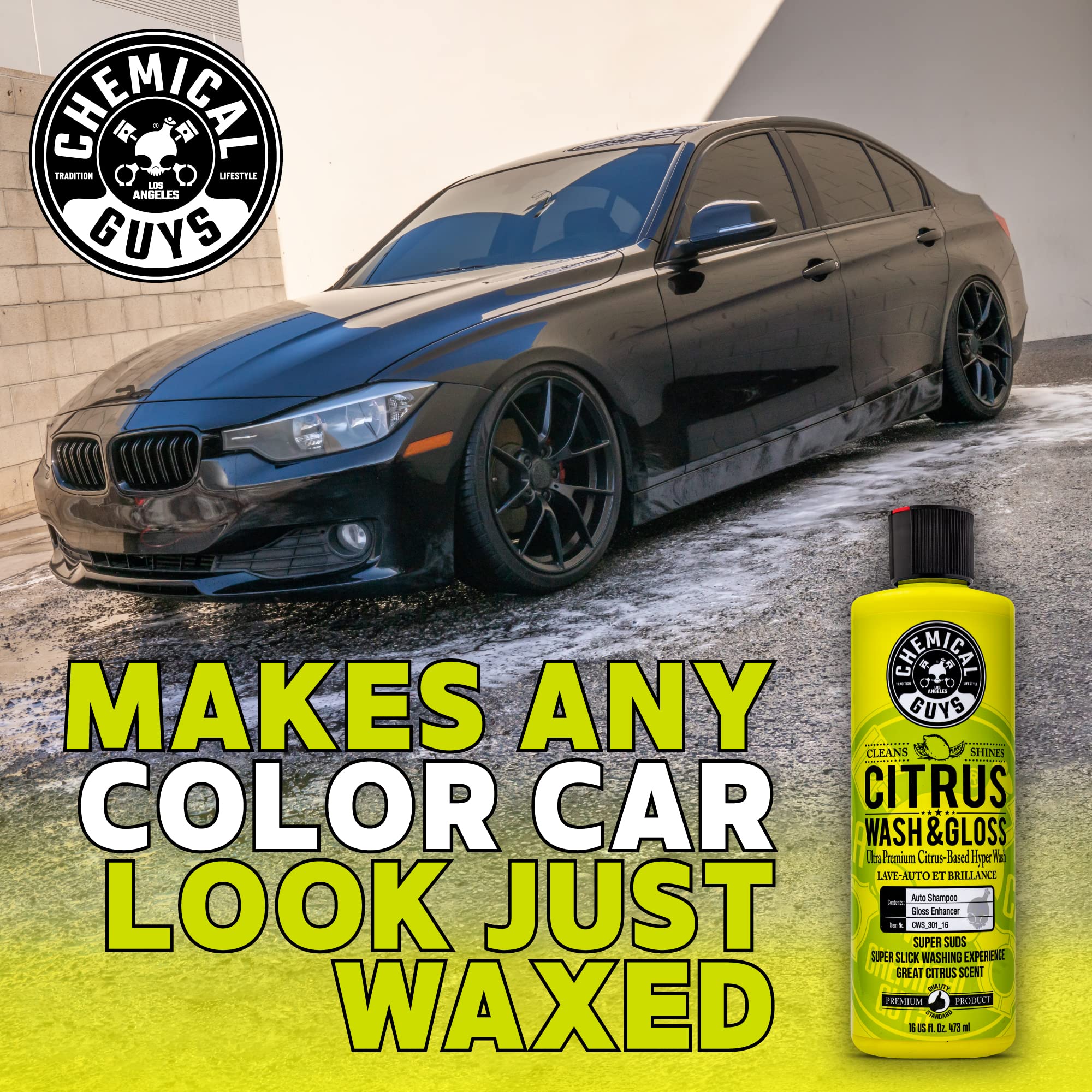Chemical Guys Citrus Wash & Gloss has a fresh citrus scent during wash.