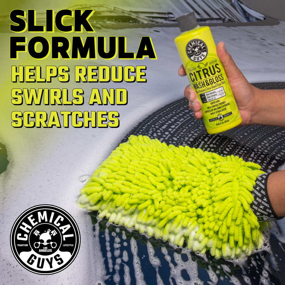 Chemical Guys Citrus Wash & Gloss soap creates thick suds and adds gloss.