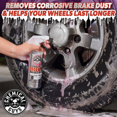 Chemical Guys Decon Pro color-changing action reveals iron particle removal during cleaning.