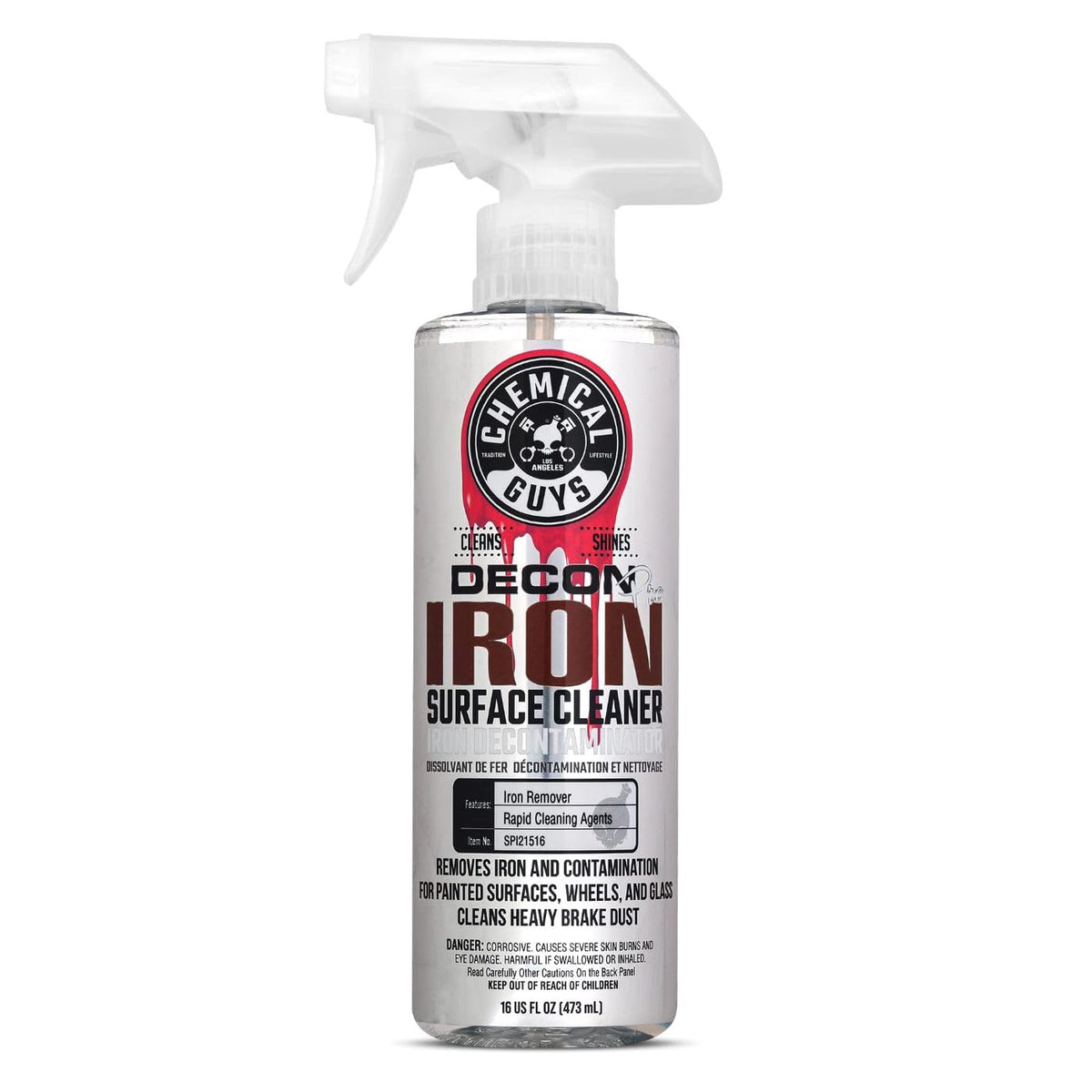 Chemical Guys Decon Pro Iron Remover bottle; effective help removing brake dust and iron deposits.