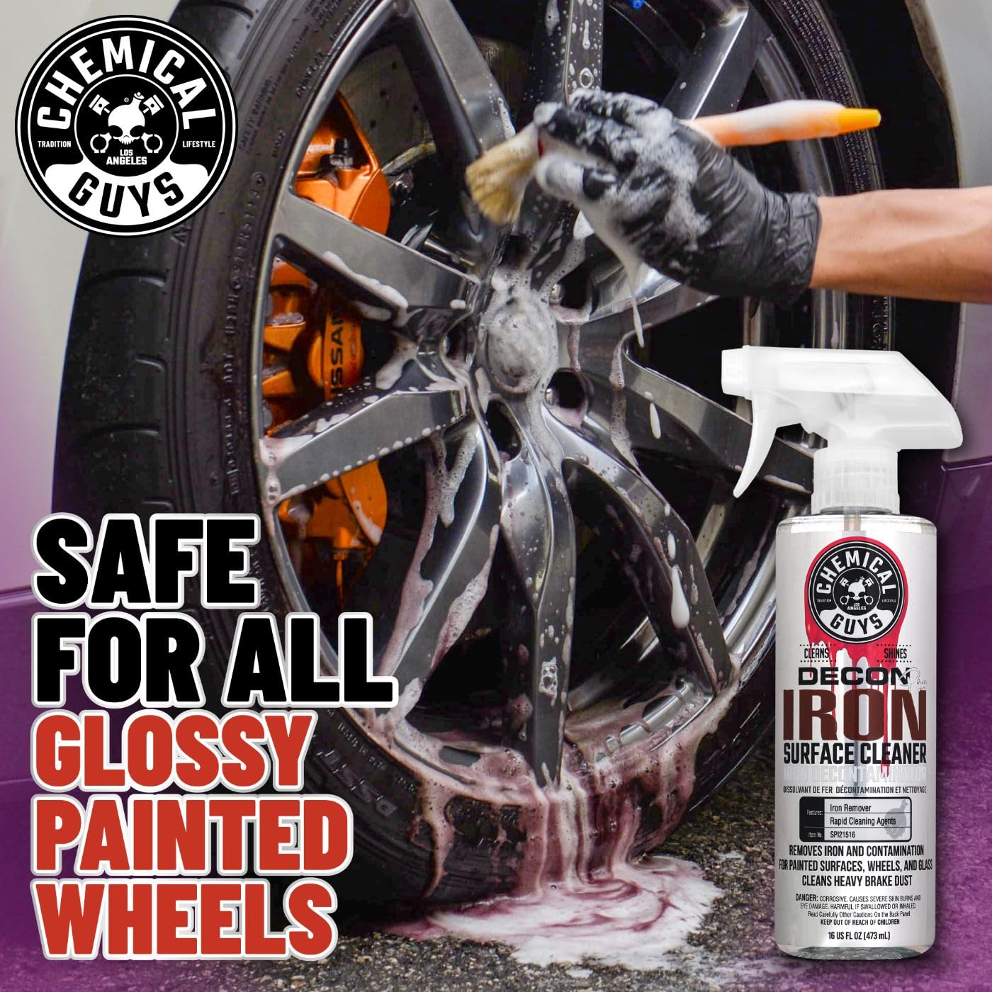 Chemical Guys Decon Pro is safe on painted wheels and calipers during detailing.