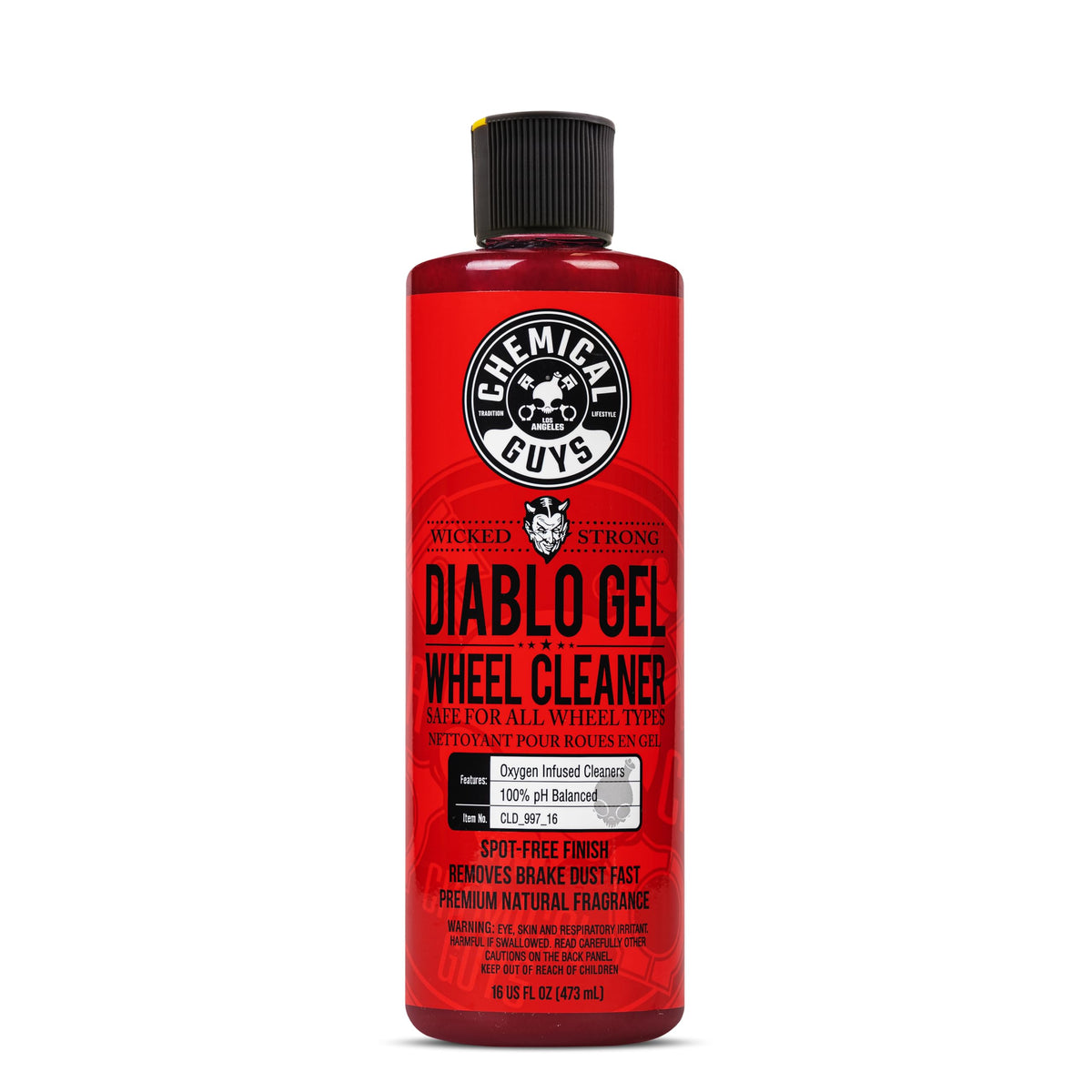 Chemical Guys Diablo Gel foam application on a wheel showing foam cling for safe cleaning