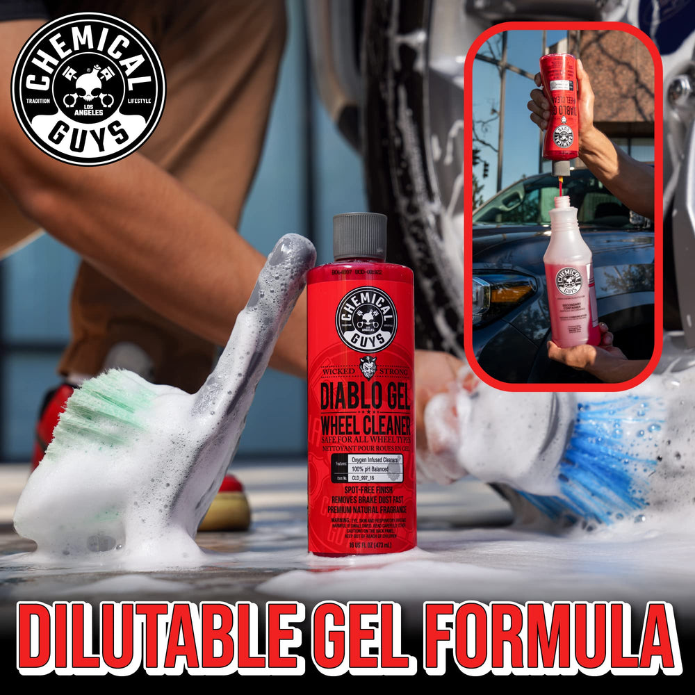 Diablo Gel is suitable for cleaning wheels on cars, trucks, and motorcycles.
