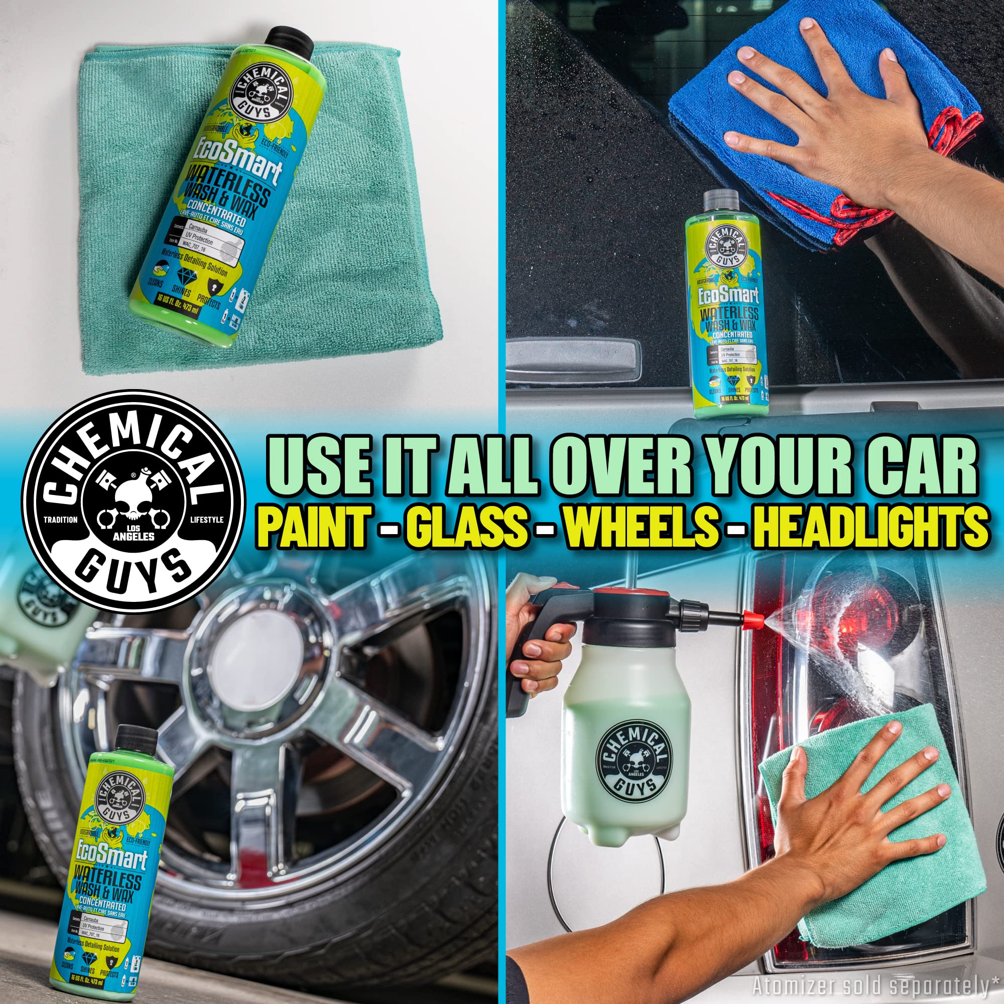 Chemical Guys EcoSmart in action on car door delivering waterless wash and wax