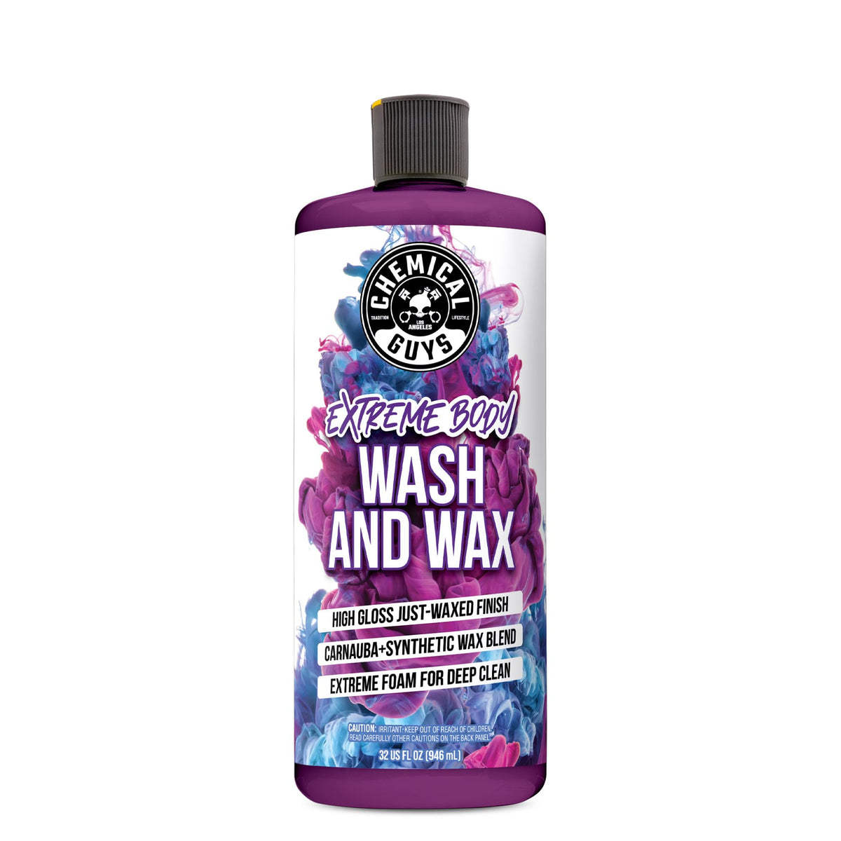 Chemical Guys Extreme Bodywash and Wax bottle front with grape scent for a fresh shine.
