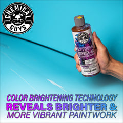 Chemical Guys Extreme Bodywash and Wax label closeup highlighting carnauba blend.