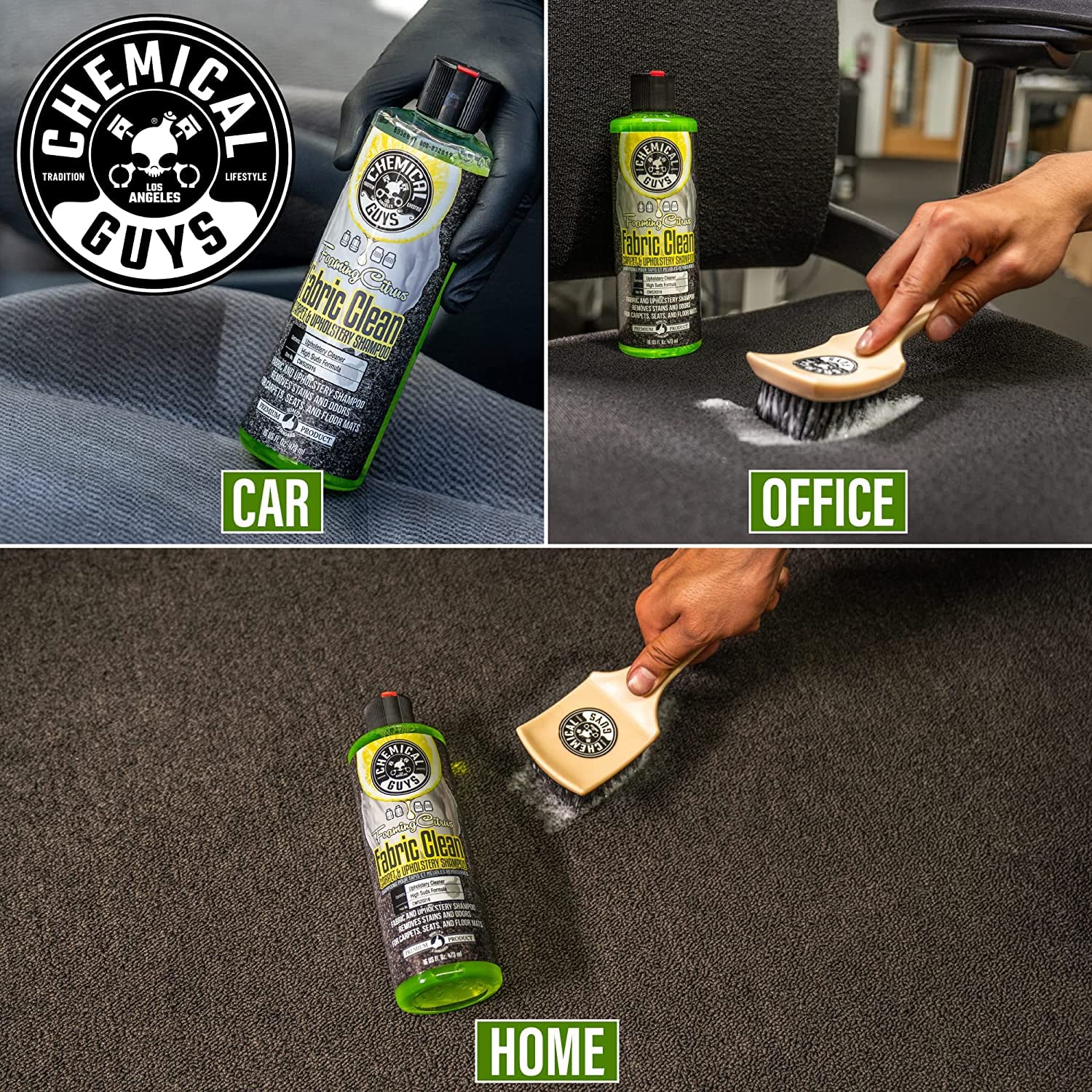 Chemical Guys Fabric Clean spray-application for quick refresh on vehicle interiors